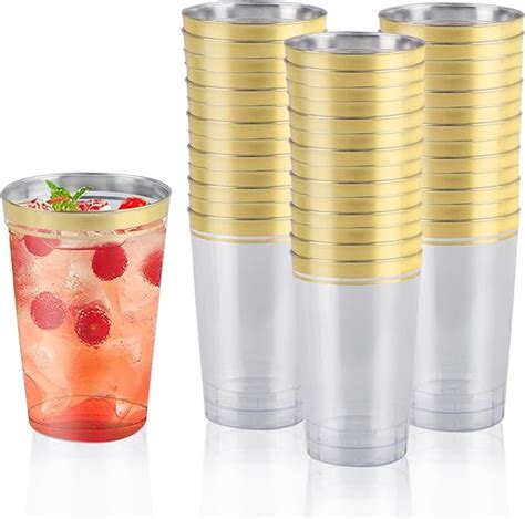 Coriver 40 Pièces Gobelets en Plastique Bordés Doré 12 OZ Verres