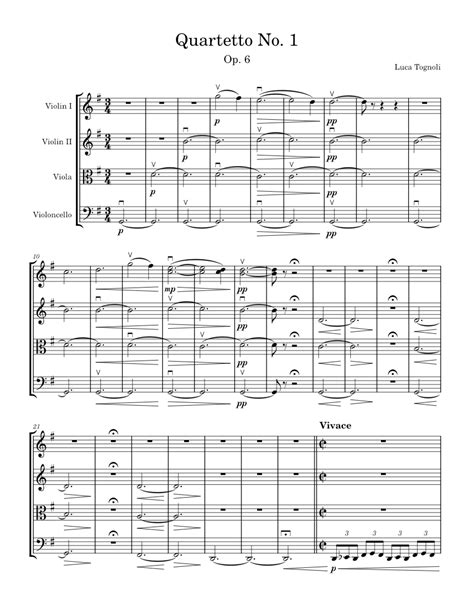 String Quartet No 1 Mvt 1 Sheet Music For Violin Viola Cello String Quartet