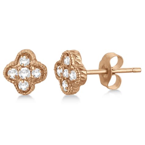 Diamond Flower Cluster Stud Earrings 14K Rose Gold 0 15ct IE423