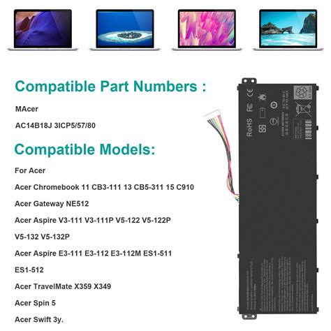 AC14B18J AC14B13J Battery For Acer Aspire ES 15 ES1 531 533 Chromebook