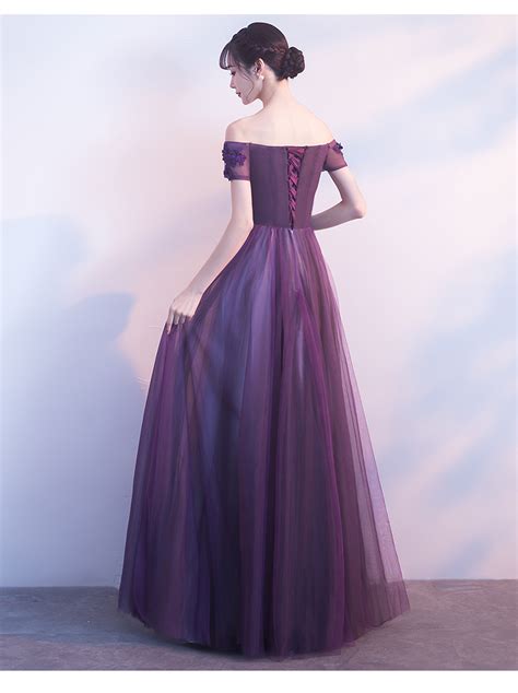 Beautiful Dark Purple Tulle Sweetheart Party Dress Off Shoulder Formal