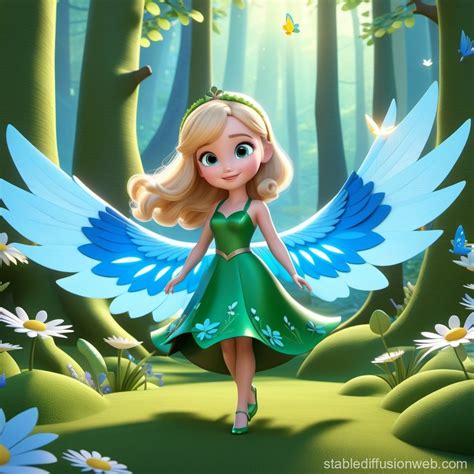 Blonde Fairy Over Sunflower In Starry Forest Stable Diffusion Online