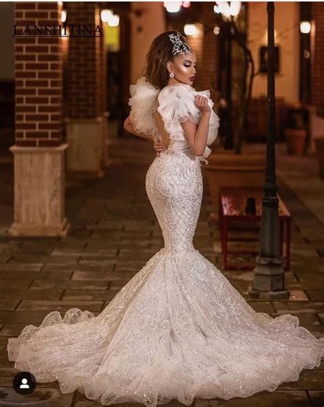 Mermaid Wedding Beads Dresses Luxury Dubai Saudi Arabic Lace Mermaid