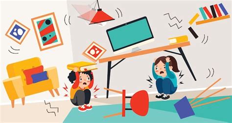 Premium Vector | Earthquake Scene With Cartoon Character