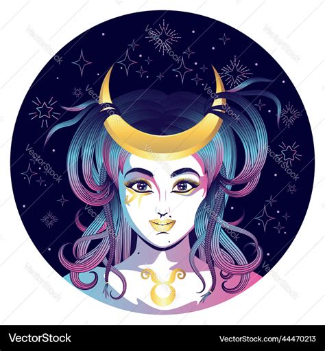 Taurus Girl With Crescent Moon Royalty Free Vector Image