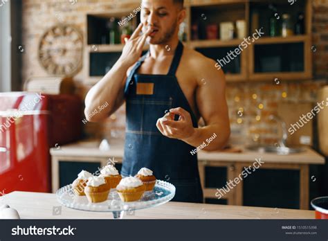 Nude Man Apron Cooking Dessert Cream Stock Photo 1510515398 Shutterstock