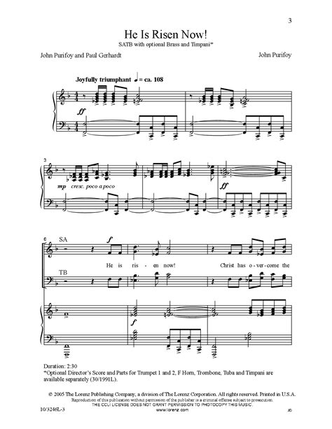 His Is Risen Now Satb By John Purifoy He Is Risen Choral Sheet