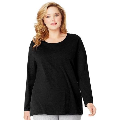 Plus Size Just My Size Long Sleeve Relaxed Crew Tee 13 Liked On Polyvore Featuring Plus Size