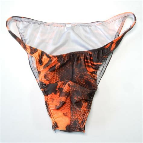 K P Mens String Bikini Narrow Waist Contoured Pouch Printed Swim