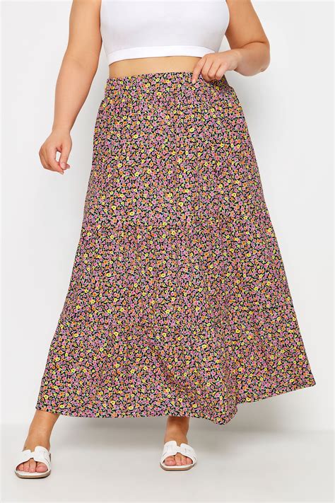 Yours Plus Size Pink Floral Print Tiered Maxi Skirt Yours Clothing