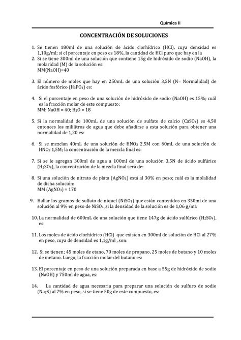 Ht Concentraci N De Soluciones Qu Mica Ii Concentracin De