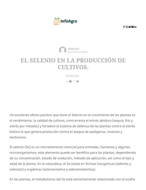 Pdf El Selenio En La Producci N De Cultivos