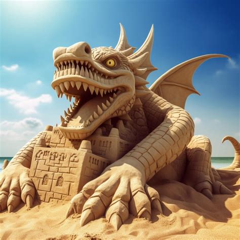 premium ai image arafed sand sculpture   dragon   castle   beach generative ai