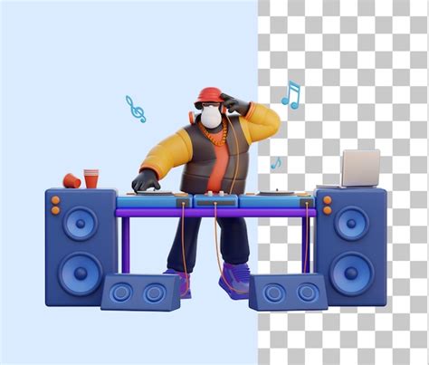 Una ilustración de dibujos animados de un dj con un dj tocando música