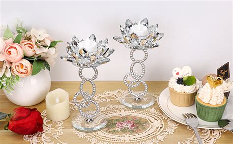 Amazon Ownmy Set Of Crystal Lotus Flower Candle Holders Metal