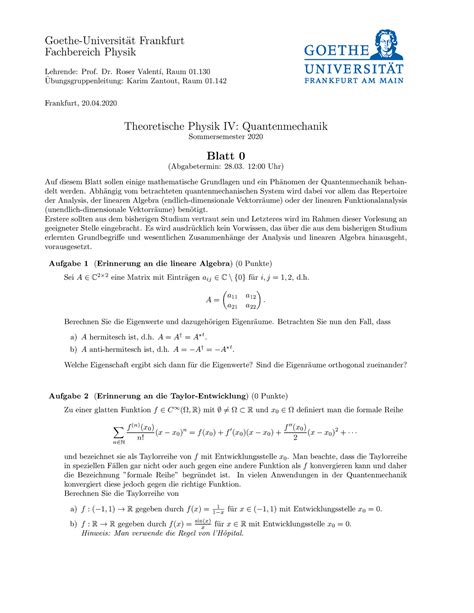 Ubung 0 Goethe Universit At Frankfurt Fachbereich Physik Lehrende