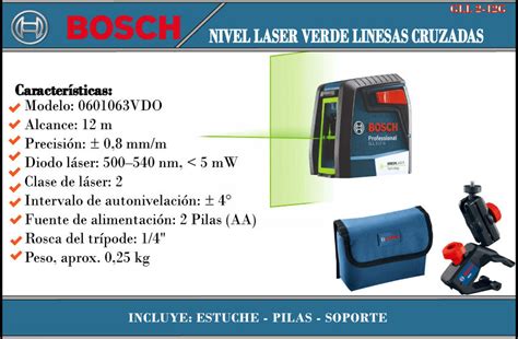 Bosch Nivel Laser De Linea Gll G Mts Lineas Verdes Cruzadas