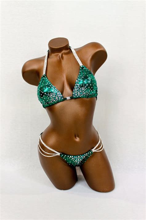 Npc Ifbb Competition Bikini Dark Green Holographic Dots Etsy