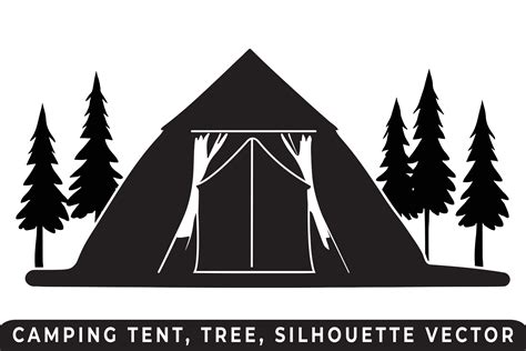 Camping tent silhouette vector, Tent and tree vector, Campsite ...