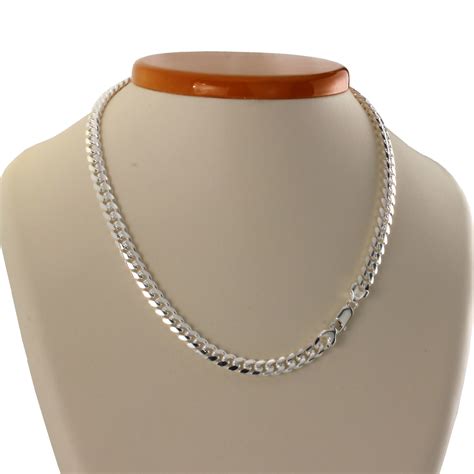 Silver Chain For Men - Mens' Heavy Sterling Silver 9.5mm Flat Curb