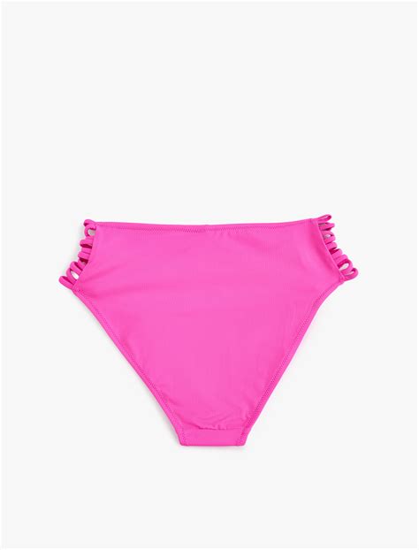 Pembe Kad N Y Ksek Bel Bikini Alt Yanlar Pli Astarl Sak Mm Koton