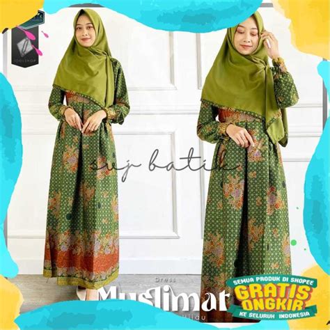 Jual Gamis Muslimat Nu Dress Batik Hijau Pengaosan Fatayat Seragam