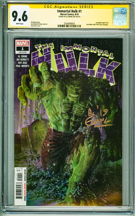 The Immortal Hulk 1 2018 Cgc Signature 96 Signed By Al Ewing Comic Books Modern Age