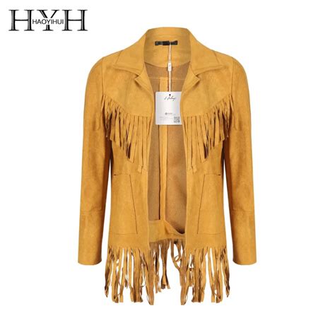 Hyh Haoyihui 2018 Yellow Women Basic Jacket Casual Tassel Loose Pocket