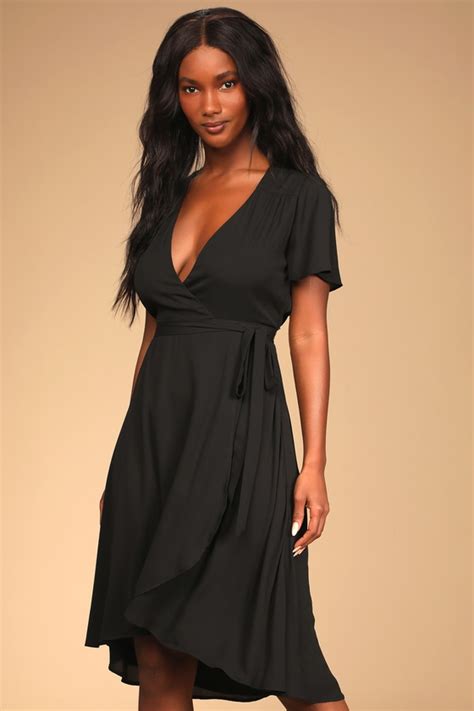 Lovely Black Wrap Dress Midi Wrap Dress Midi Dress Lulus