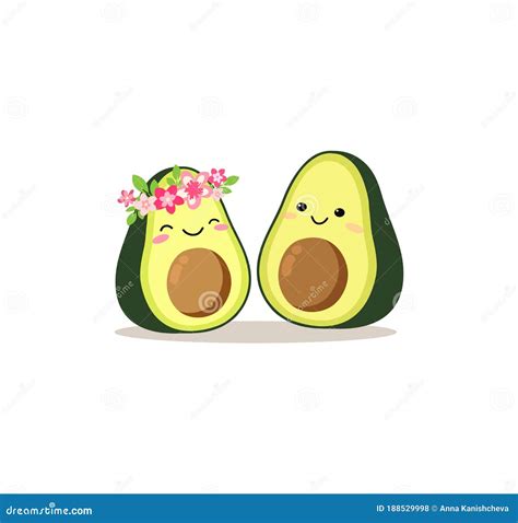 Cute Cartoon Avocado Couple In Love Avocuddle Two Avocado Halves St