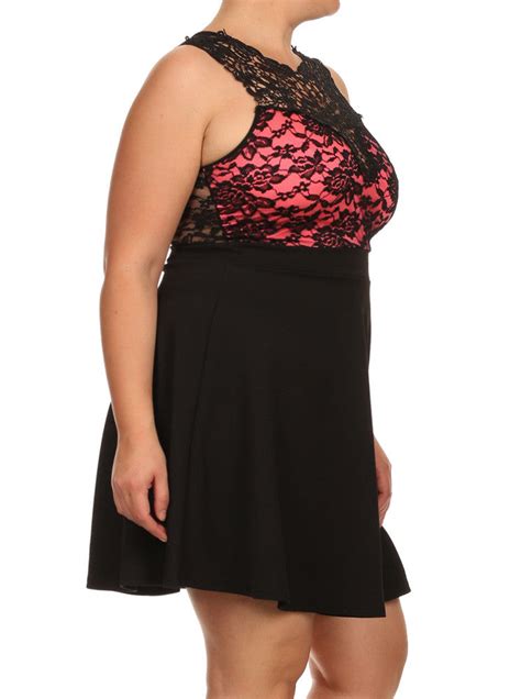 Plus Size New Romance Lattice Lace Pink Dress Plussizefix