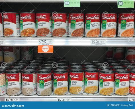 Shelves Stocked with Different Varieties of Campbells Soup Editorial ...