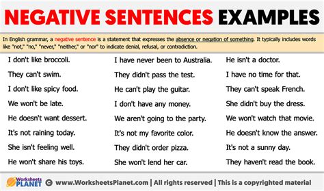 Negative Sentences Examples