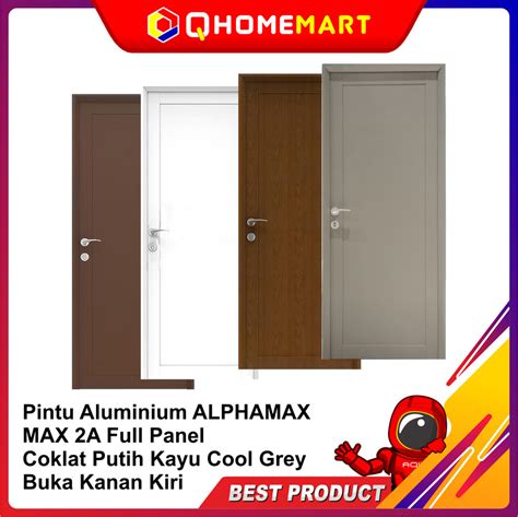 Pintu Aluminium Alphamax Max A Full Panel Coklat Putih Kayu Cool Grey