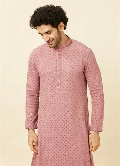 Buy Quartz Pink Floral Chikankari Embroidered Kurta Set Online In