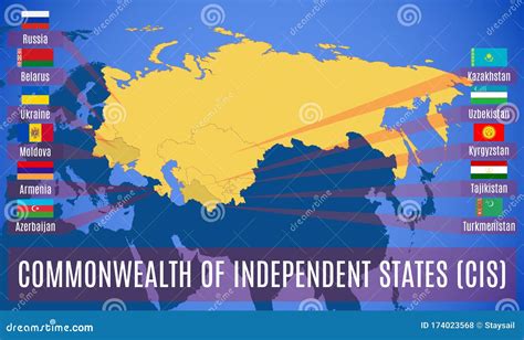 Map of the Commonwealth of Independent States CIS. Flags of Countries ...