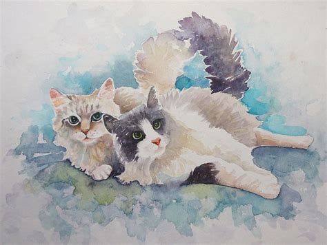 Watercolour Painting Of Two Cats Etsy Painting Art Lesson Painting