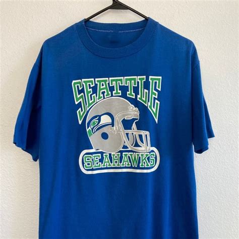 Tops | Vintage Seattle Seahawks Blue 8s Football Helmet Old Logo Shirt ...