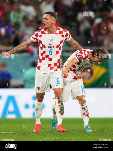 Luka Modric With Dejan Lovren Of Croatia During The Fifa World Cup