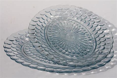 Vintage Anchor Hocking Bubble Pattern Platters Sapphire Blue Depression Glass