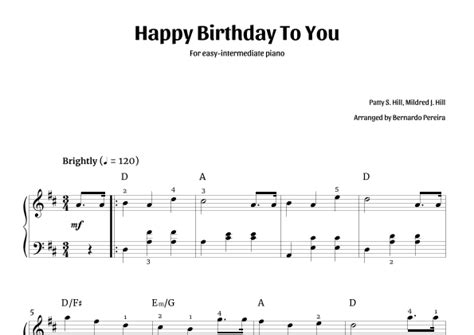 Happy Birthday To You Easy Intermediate Piano D Major Arr