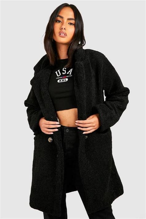 Pocket Detail Teddy Faux Fur Coat Boohoo Ie