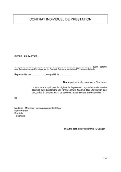 Mod Le De Contrat Individuel De Prestation Des Services Doc Pdf