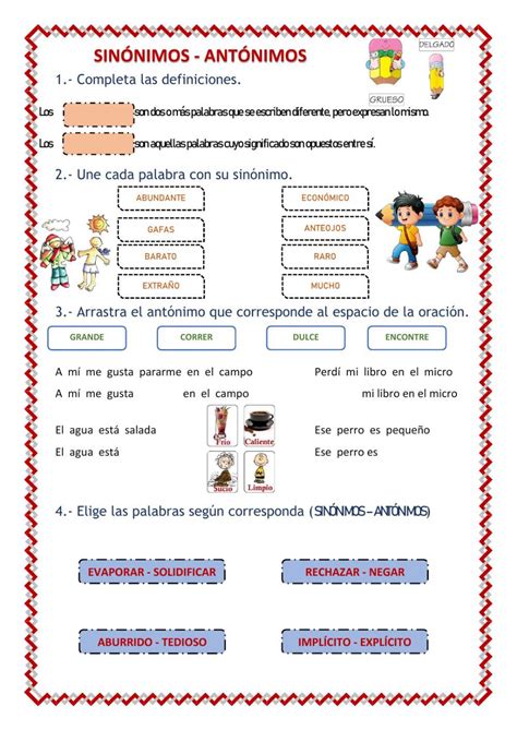 Sinónimos Antónimos Interactive Worksheet Sinónimos Y Antónimos Enseñanza De Gramática