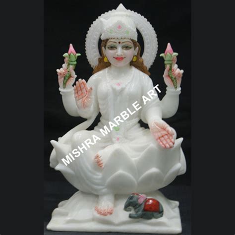 White Painted Marble Goddess Laxmi Statue For Worship Size Inches