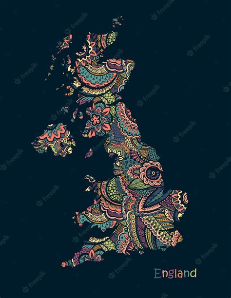 Teksturowana Wektorowa Mapa Anglii Ilustracja W Stylu Doodle Rysunek