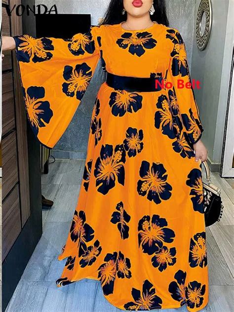 VONDA Robe Maxi Pliss E Imprim E Manches Longues Pour Femme Tenue De