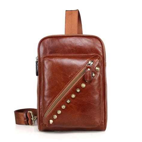 Bolso De Cuero Aut Ntico Con Remaches A La Moda Para Hombre Bolso De