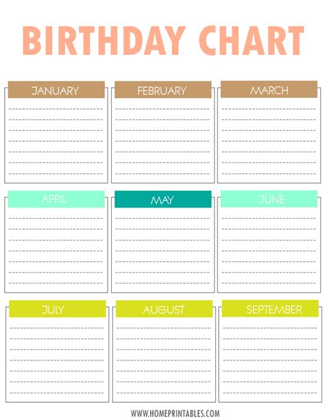 birthday chart - Home Printables