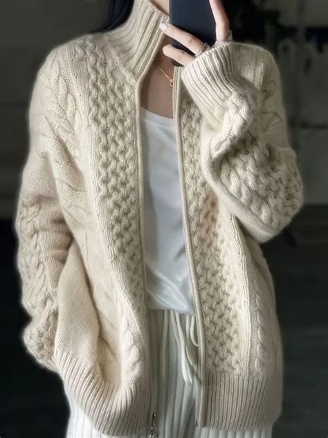 Cardigã de zíper de tricô Elegante in 2024 Knitting women cardigan